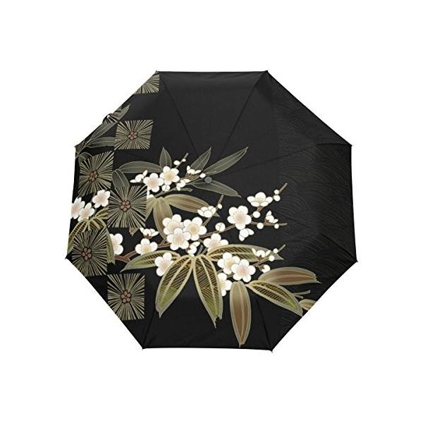 通販 激安 マキク Makiku 折りたたみ傘 ワンタッチ自動開閉 花 和風 シンプル ブラック 晴雨兼用 耐強風 3段式 頑丈な8本骨 軽量楽々 耐風 撥水