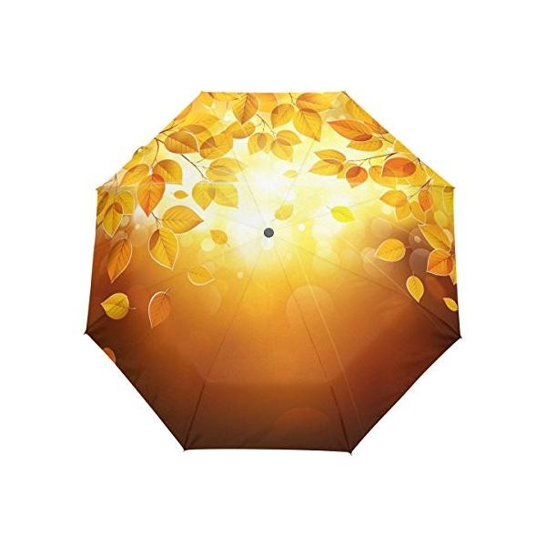 マキク Makiku 紅葉 眩しい光 イエロー 折り畳み傘 軽量 3段式 晴雨兼用 耐強風 撥水 ワンタッチ自動開閉 人気急上昇 Uvカット 頑丈な8本骨