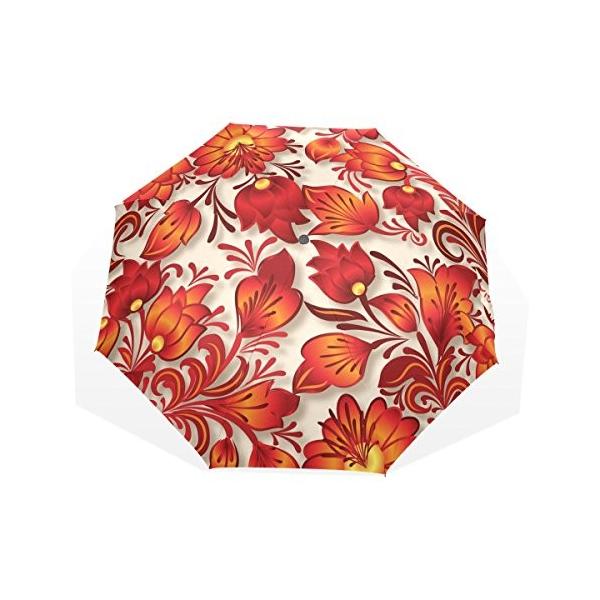 マキク Makiku 花柄 絵 レッド 折り畳み傘 軽量 手開き 晴雨兼用 頑丈な8本骨 収納ケース付 撥水 3段式 高級品 丈夫 耐強風 携帯用傘