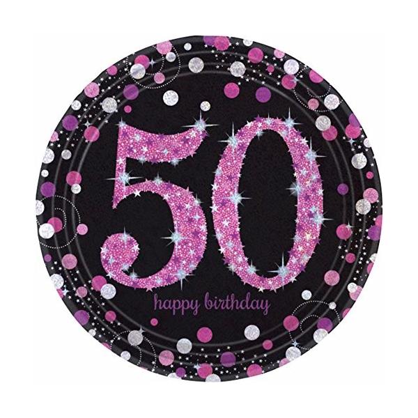 アムスキャン Amscan キラキラピンク 50歳 誕生日 バースデーパーティー ペーパープレート 紙皿 8