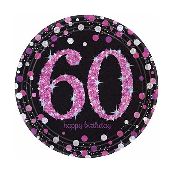 アムスキャン 未使用品 Amscan キラキラピンク 60歳 誕生日 8枚組 紙皿 ワンサイズ バースデーパーティー ペーパープレート