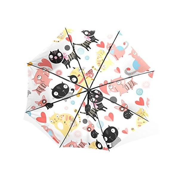 マキク Makiku 折り畳み傘 手開き 黒い表地 恋中 猫たち キャット ピンク 撥水 軽量楽々 Uvカット 頑丈な8本骨 恋しい 耐風 柄 舗