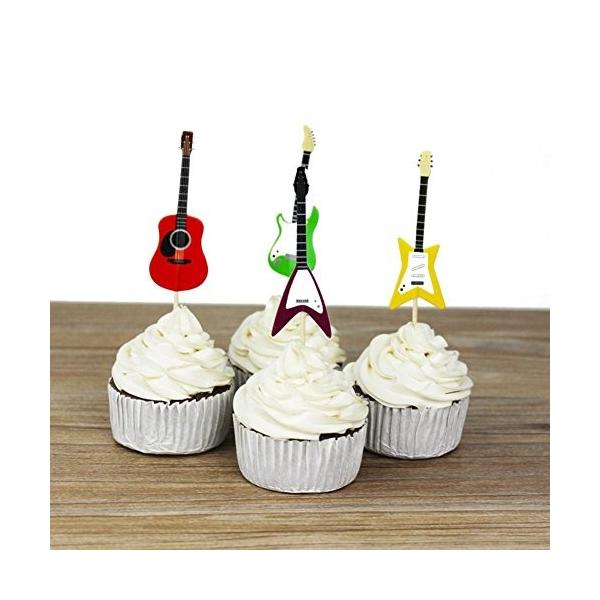 Demiawaking 料理の飾り 爪楊枝 フルーツピック ケーキピック カクテルピック 可愛い 楽器 ギター パーティー 誕生