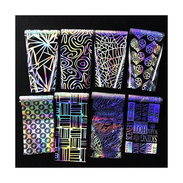 8種セット カラフルオーロラネイルホイルフォイル クラッシュ ギアピーコックパータン 特価キャンペーン ネイルシーツネイルパーツネイルアート