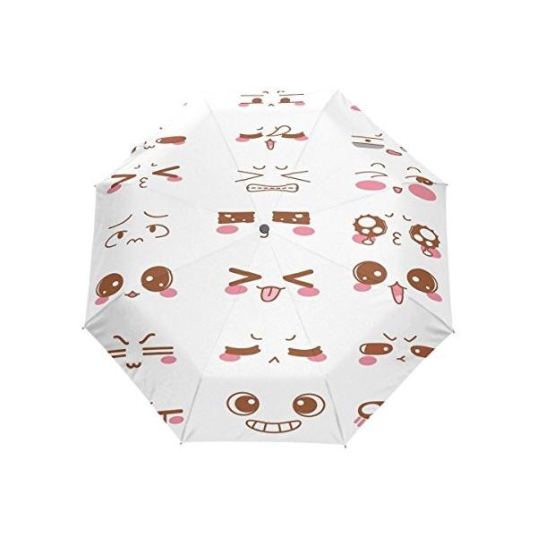 Kasamo傘 折りたたみ傘 折り畳み傘 自動開閉 レディースかわいい絵文字 売店 8本骨 軽量 収納ポーチ付き 三つ折り