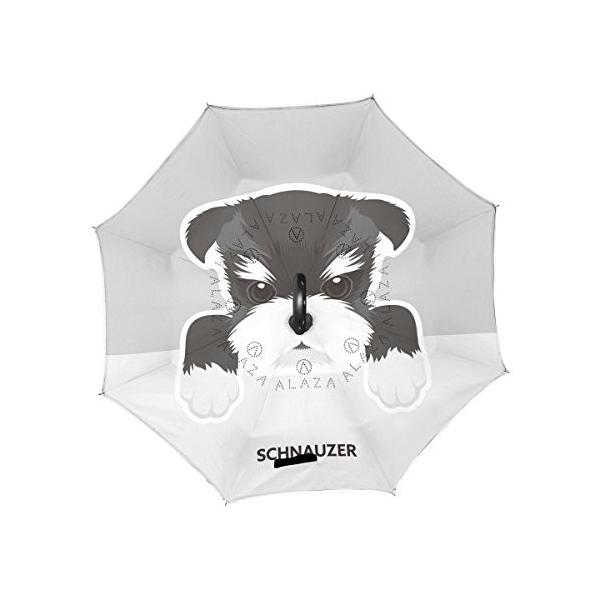 ギフト 旅立の店 逆折り式傘 逆さ傘 長傘 自立可能 二重生地 便利 レディース おしゃれ メンズ C型手元 晴雨兼用 シュナウザー 犬柄 耐風撥水