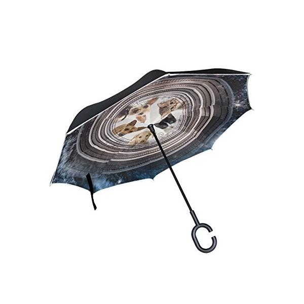 マキク Makiku 逆折り式傘 逆さ傘 長傘 日傘 かわいい 犬柄 当店一番人気 晴雨兼用 宇宙柄 耐風 手離れc型手元 Uvカット 婦人傘 紳士傘 自立式