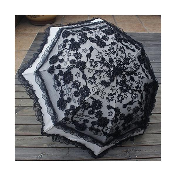 折りたたみ 付与 日傘 Uvカット 100 遮光 レース日傘 二重 フリル 白 手作り刺繍 パラソル ブラック 花嫁 撮影傘 結婚式