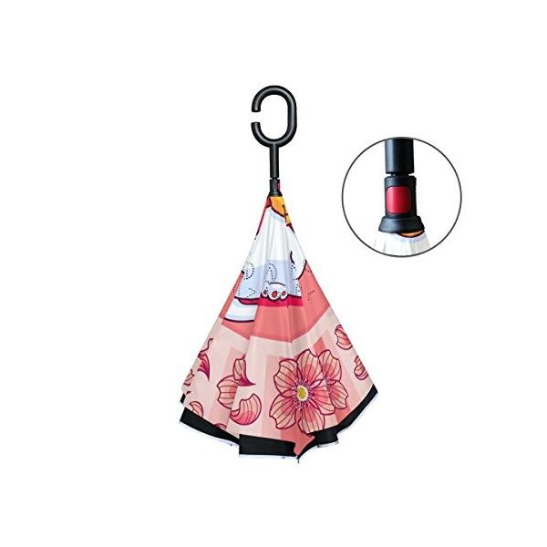 Soresore ソレソレ 逆さ傘 逆折り式傘 長傘 日傘 手離れ C型手元 激安卸販売新品 Uvカット ネコ 和風 メンズ 車用 猫 和柄 ピンク 猫柄 晴雨兼用