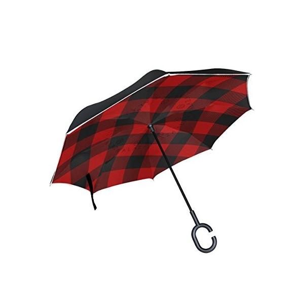 ゴリラ Gorira 逆さ傘 逆折り式傘 長傘 Uvカット 晴雨兼用 大きい かわいい 耐風 丈夫 赤い 再販ご予約限定送料無料 自立傘 雨傘 チェック柄 撥水 格子