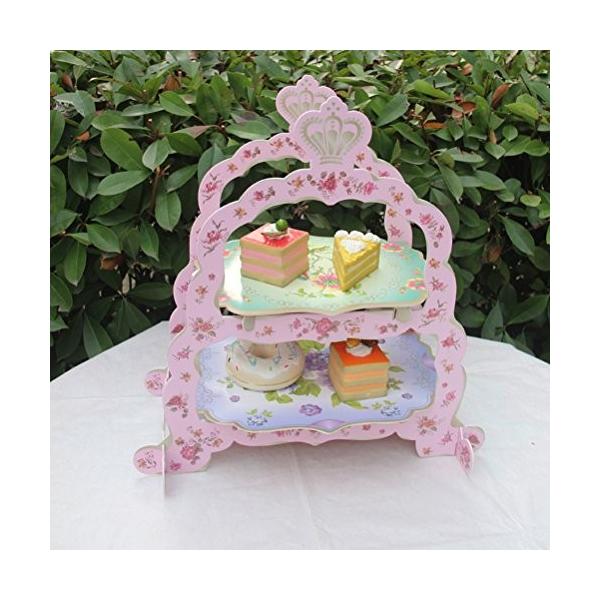 Bestoyard 花柄 2層 カップケーキスタンド 期間限定特別価格 デザートスタンド 紙製 結婚式 ベビーシャワー 誕生日 装飾