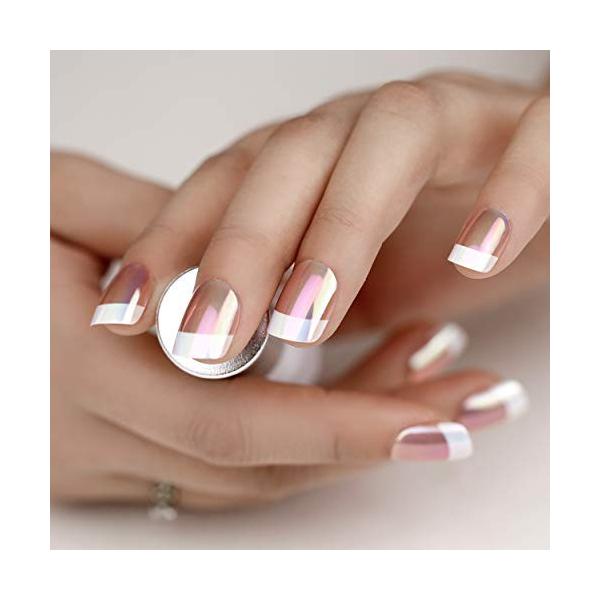 Art Plusホログラム 配送員設置送料無料 シェルピンク 高級感 フレンチ 96枚入り 小さめネイルチップ ネイルグルー8g付き