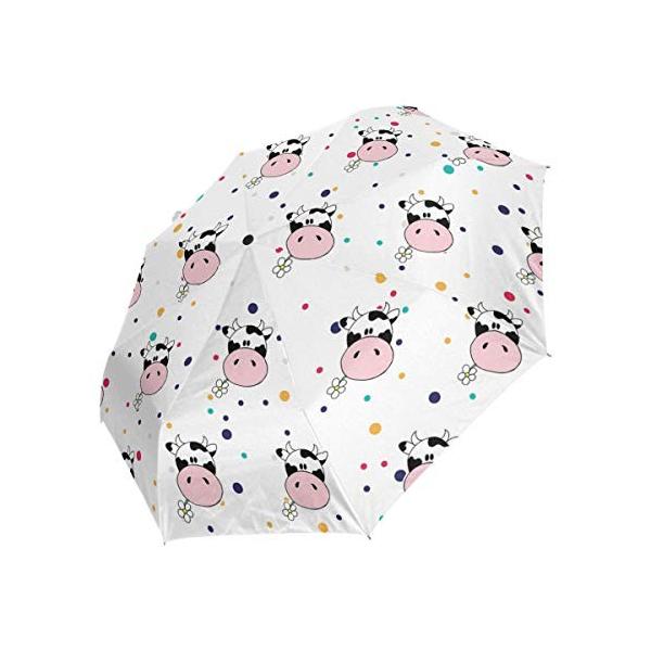 日傘 かわいい乳牛 折りたたみ傘 ワンタッチ自動開閉 超軽量 完全遮光 Uvカッ 晴雨兼用 紫外線対策 耐風撥水 遮熱効果 レディース傘頑丈な８本骨 お買得