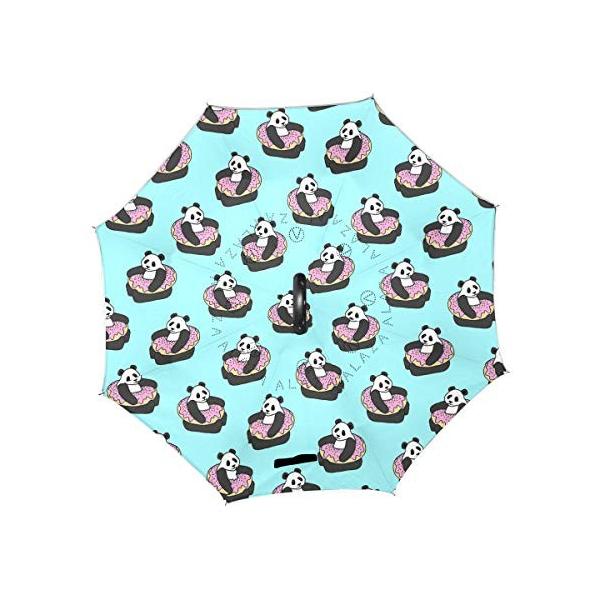 パンダ ドーナツ 逆転傘 逆さ傘 アウトレット 逆折り式傘 自立傘 長傘 撥水加工 車用 ビジネス用 晴雨兼用 耐風 手離れc型手元 Uvカット遮光遮熱
