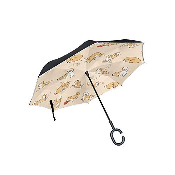 安い 激安 プチプラ 高品質 Mr 煌 逆さ傘 逆転傘 逆折り式傘 自立傘 可愛い 柴犬柄 お手 あくび 寝る C型手元 車用傘 晴雨兼用 遊び 男女兼用 1087