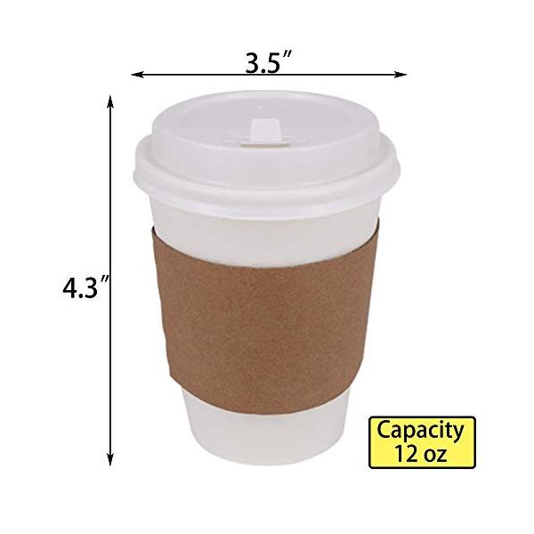 超歓迎された Zmybcpack ホットペーパーコーヒーカップ 12オンス 100個パック 使い捨てペーパーカップ 旅行用の蓋とクラフト紙のスリーブ付き