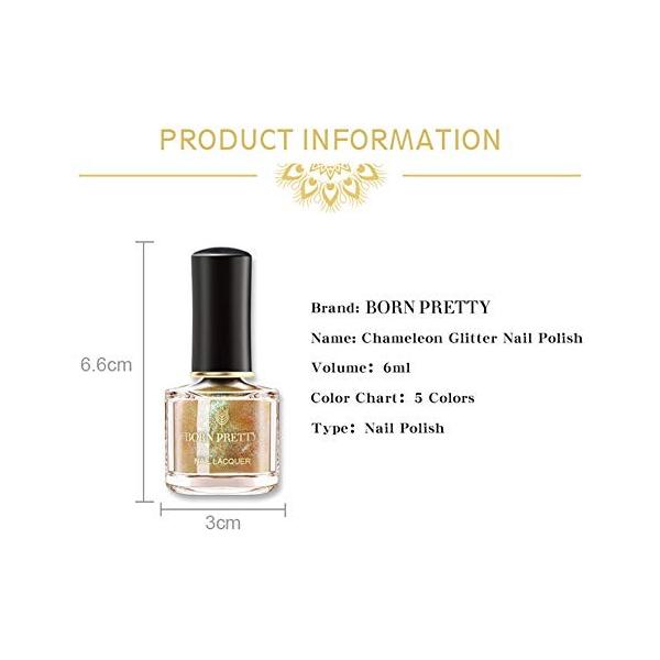 Born Pretty カメレオンネイルトップコート 微粒子入り マニキュアネイルカラーセット 6ml 買収 ベースカラーによって色がかわる 5色セット