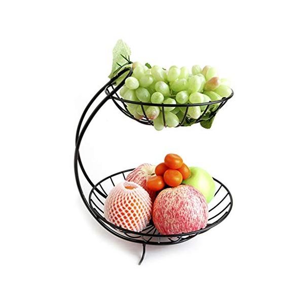 鍛造鉄果物バスケットダブルストレージラックブラック Mundoleitor Com Br