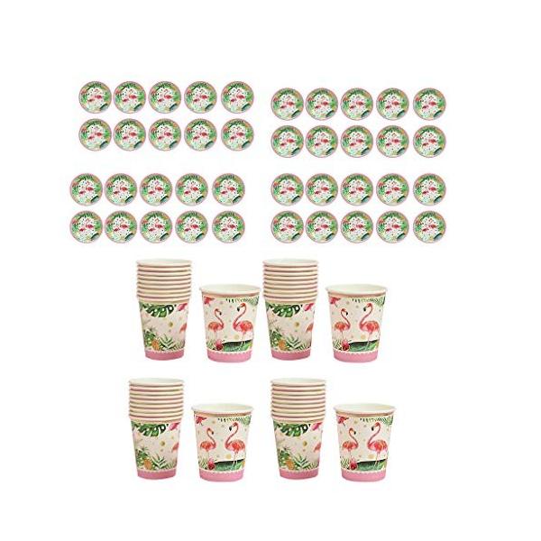 無料サンプルok 使い捨てプレート 紙コップ 使い捨て食器 フラミンゴ 約40セット かわいい