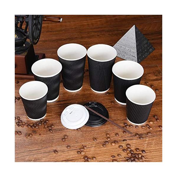 Ounona 使い捨てコーヒーカップ 50個入 テイクアウト用カップ 爆売り 紙コップ 8オンス ふた付き 断熱テイクアウトネジ付き