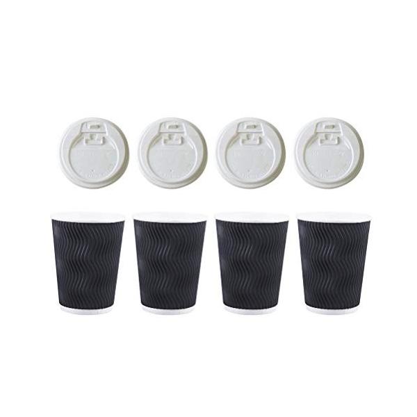Ounona 使い捨てコーヒーカップ 50個入 テイクアウト用カップ 爆売り 紙コップ 8オンス ふた付き 断熱テイクアウトネジ付き