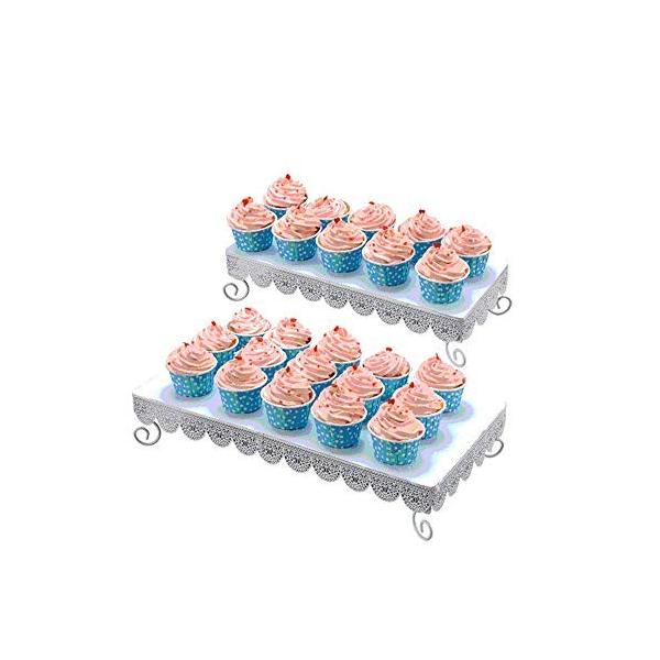 Unique Party お得 ベビーシャワーのカップケーキスタンド長方形の単層ケーキスタンドセット パーティーフードサーバー サイズ 白 色