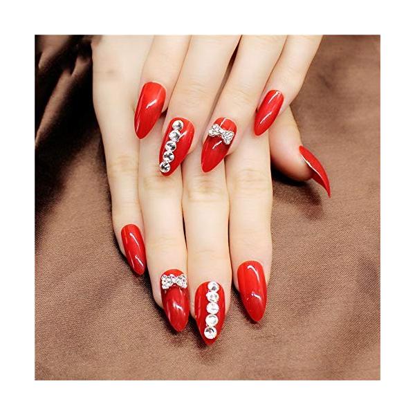 正規激安 Xutxzka 24本 箱赤いスティレット偽の爪の石のパターンは指のための暗い光沢のある長押しを指摘
