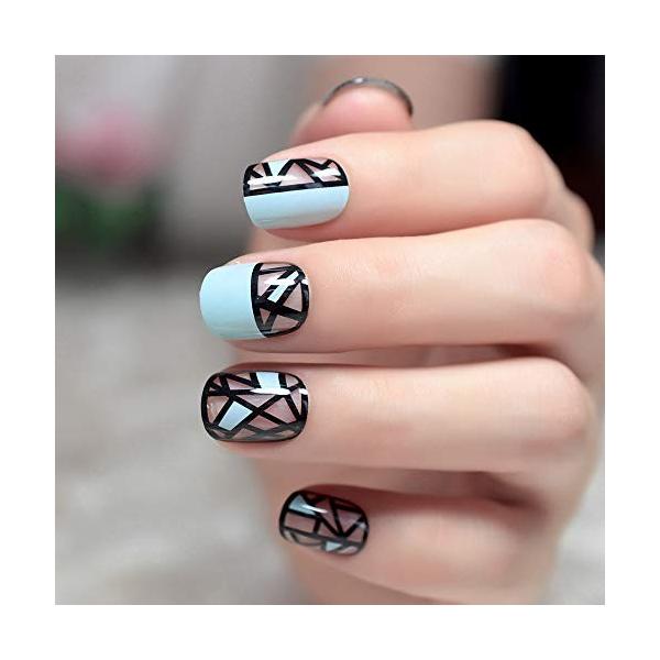 Xutxzka ディスカウント グラフィックディテールプレスネイルライトブルーフェイクネイルキットショート24マニキュア