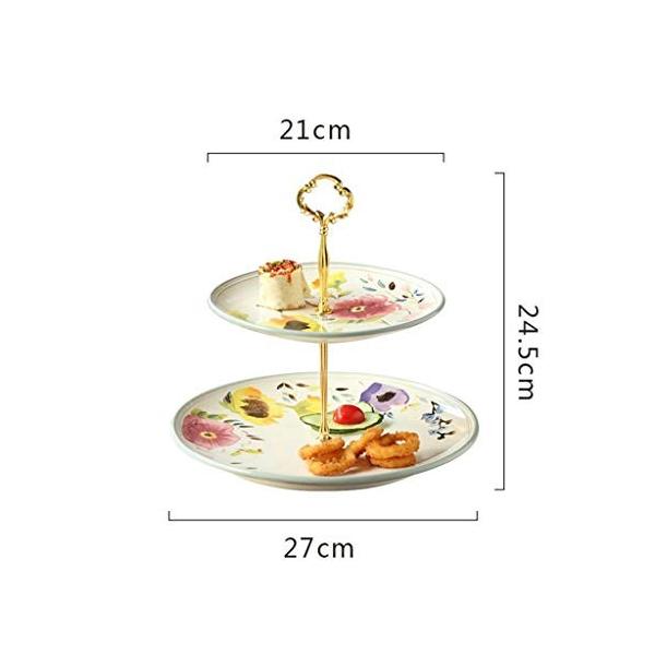 まとめ買い特価 Csqプレート 手描きの花柄ケーキ皿 プレート 軽量 セラミック二層ケーキスタンドフルーツパントレイホテルカフェディスプレイ スタンド直径27センチ