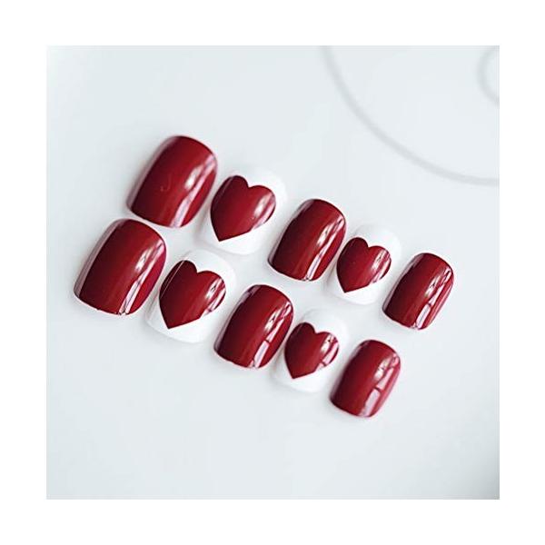 贈呈 Xutxzka オフィス用24個ワインレッドショートフェイクネイルフルカバーマニキュアコールドオーバルフェイク
