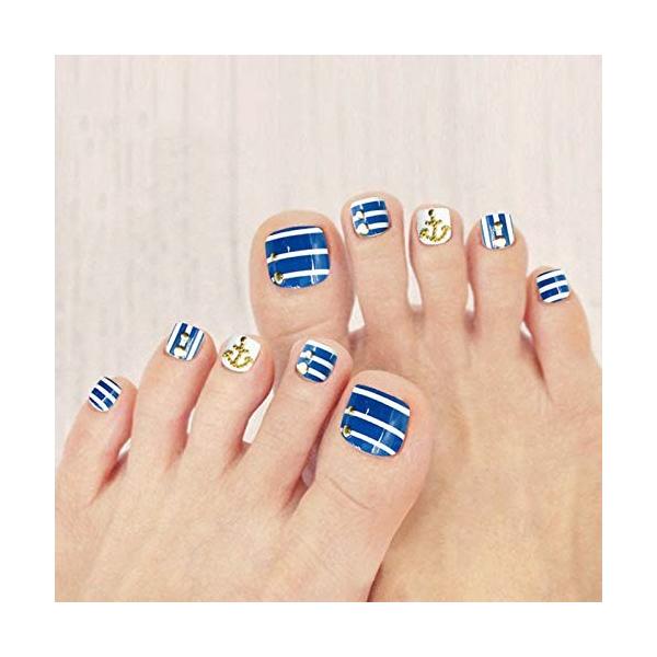 Xutxzka 大人気 24個カラフルなブルービーチパターンフットネイルトゥフェイクネイルショートプレスに偽ネイルレディ用