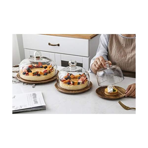 チップ ディップサーバー 西部レストランカフェサービングスタンドピザケーキディスプレイスタンド木製パレットガラスドーム高容量 希望者のみラッピング無料 Size