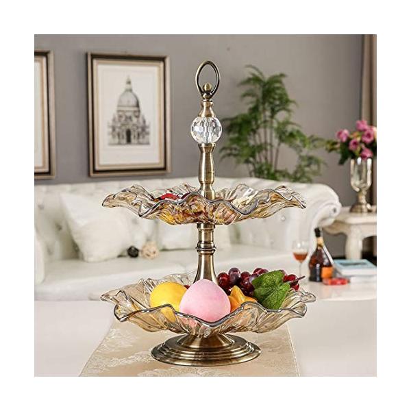 野菜バスケットヨーロッパガラス2層多層モダンなリビングルームコーヒーテーブル装飾装飾的な茶色のフルーツボウル 情熱セール