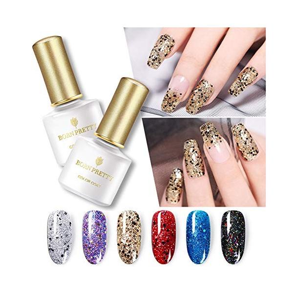Born Pretty ジェルカラーセット ホロ入り 送料0円 キラキラ 厳選6色セット Led対応 Uv 6ml ジェルネイルカラー 秋冬ネイル