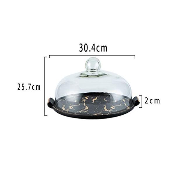 Csqプレート ガラスドーム皿 プレート バー誕生日パーティーケーキカバーフルーツデザートディスプレイスタンド大理石の質感セラミックトレイ白黒 お買得 軽量