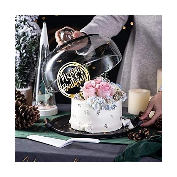 Csqプレート ガラスドーム皿 プレート バー誕生日パーティーケーキカバーフルーツデザートディスプレイスタンド大理石の質感セラミックトレイ白黒 お買得 軽量