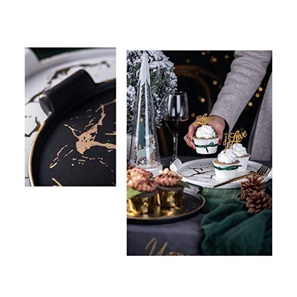 Csqプレート ガラスドーム皿 プレート バー誕生日パーティーケーキカバーフルーツデザートディスプレイスタンド大理石の質感セラミックトレイ白黒 お買得 軽量