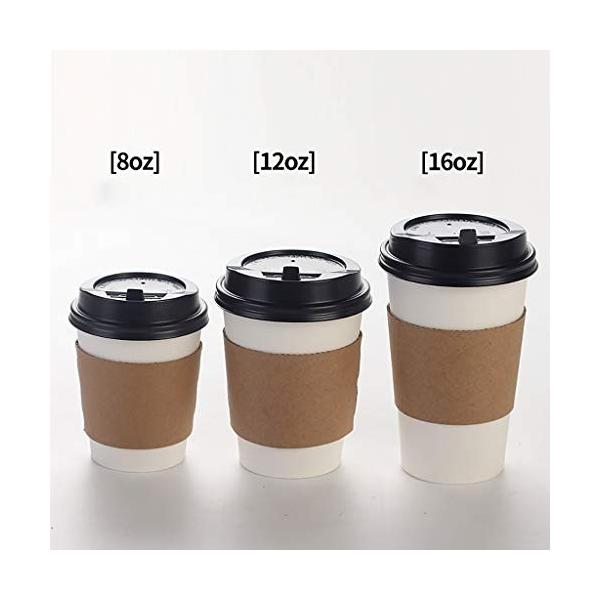 Xz15 蓋付きの使い捨てコーヒーカップ コーヒー 飲み物用のリサイクル可能な 紅茶 トレンド 50セット やけ防止クラフト紙スリーブと黒の漏れのない蓋