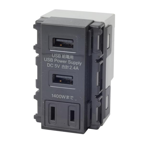 USB-R3702DG 在庫限り 寺田電機 TERADA 埋込USB給電用コンセント ACコンセント＋USB2ポート ダークグレー 管49707