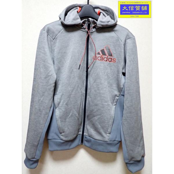 ADIDAS アディダス メンズ ジップアップ ジャケット フード グレー 裏起毛 BQ4733 中古B+ 【送料無料】 A-7921