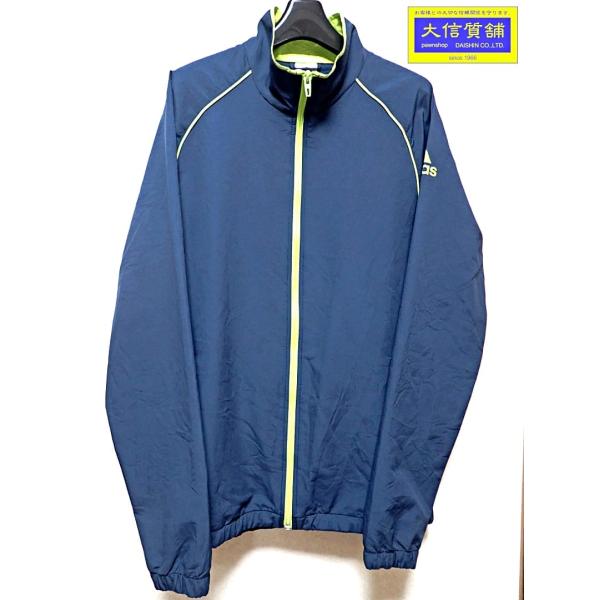 ADIDAS アディダスエッセンシャルズ ベーシック ウーブン ジャケット  AP3919 L ネイビー ロゴプリント 中古B+ 【送料無料】 A-7930