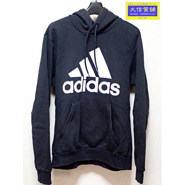 ADIDAS アディダス プルオーバー フーディ パーカ M ブラック 中古B 【送料無料】 A-8024