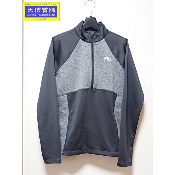 FILA SPORTS フィラ メンズ トラックジャケット M プルオーバー ブラックｘグレー 中古B+ 【送料無料】 A-8180