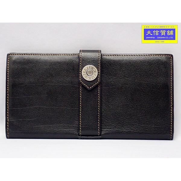 HERMES（エルメス） デミトリー レザー 二つ折長札入 財布 ブラック L 