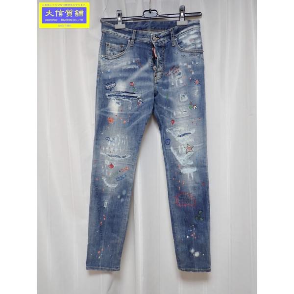 DSQUARED2 ディースクエアード スケーター デニムパンツ 44 S74LB0922 S30708 21SS ラインストーン 中古B+ 【送料無料】 A-9055