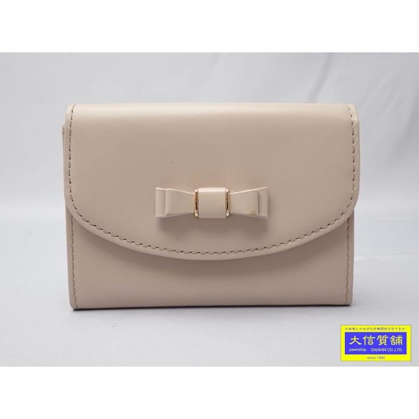 AFTERNOON TEA アフタヌーンティー レザー カードケース リボンモチーフ ベージュ 中古B+ 【送料無料】 A-9147