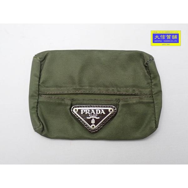 PRADA プラダ ポケットティッシュケース ダークグリーン 中古B- 【送料無料】 A-9237