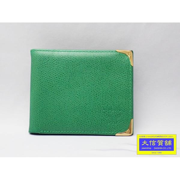 MCM ライムグリーン 二つ折り財布 MCM（エムシーエム） 二つ折り財布 レザー グリーン 中古B+ 【送料無料