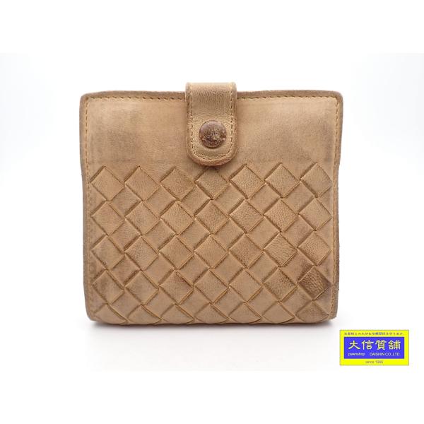 BOTTEGA VENETA ボッテガ ヴェネタ イントレ 二つ折り 財布 147739 V0013 7640 ベージュ ラムスキン 中古B- 【送料無料】 A-9355