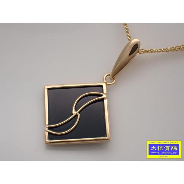 750 K18 イエローゴールド オニキスペンダント Wアズキチェーン